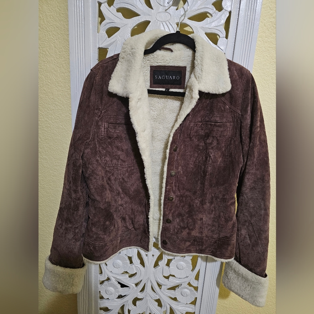 Saguaro Brown /white sherpa leather women jacket Large
